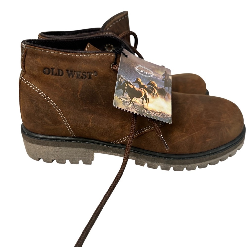 NWT Old West Boots Big Kids Size 4.5D Brown Leather Rough Outdoors Rugged